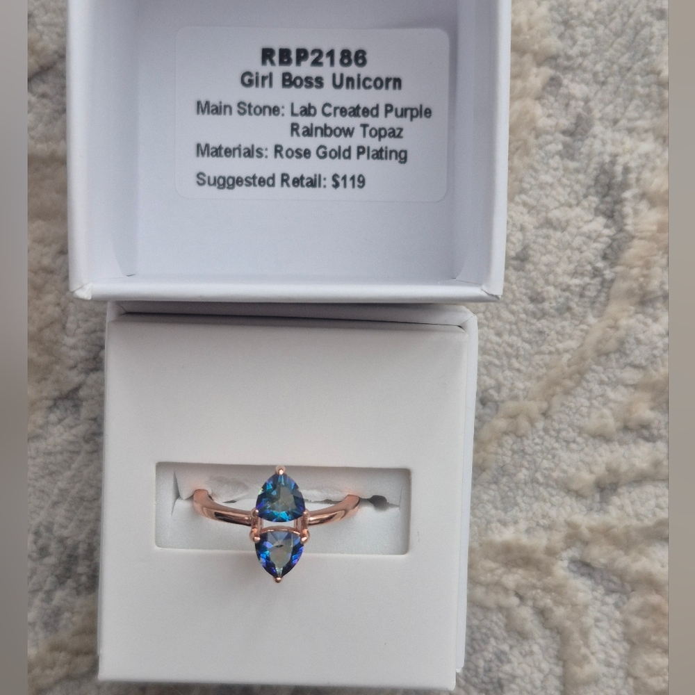 Girl Boss Unicorn Rose Gold Ring with Purple and Blue Topaz